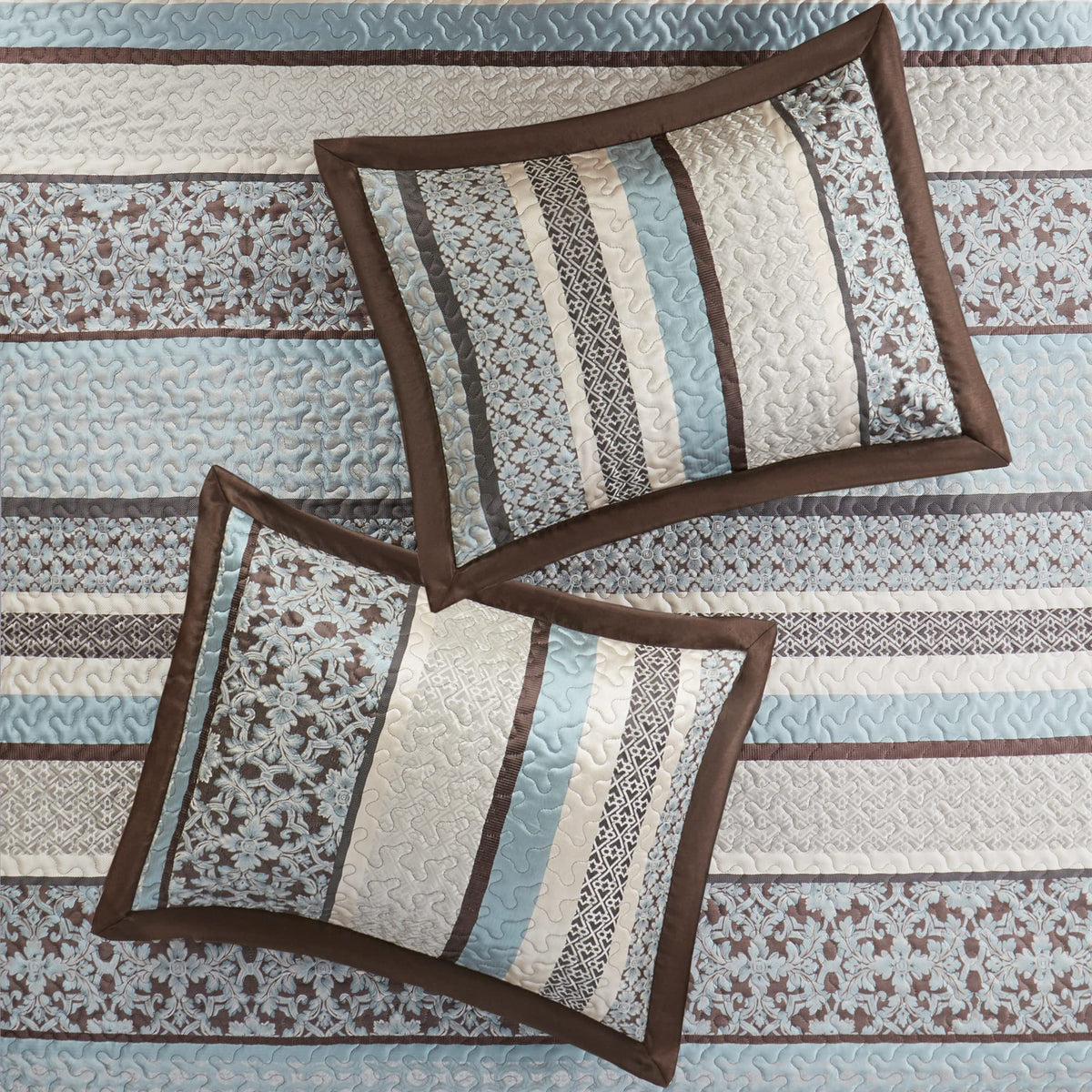 Madison Park Princeton Reversible Quilted Bedspread Set, Solid Reverse Summer Breathable, Lightweight All Season Bedding Layer, Matching Shams, Bedspread King(120"x118"), Blue 5 Piece