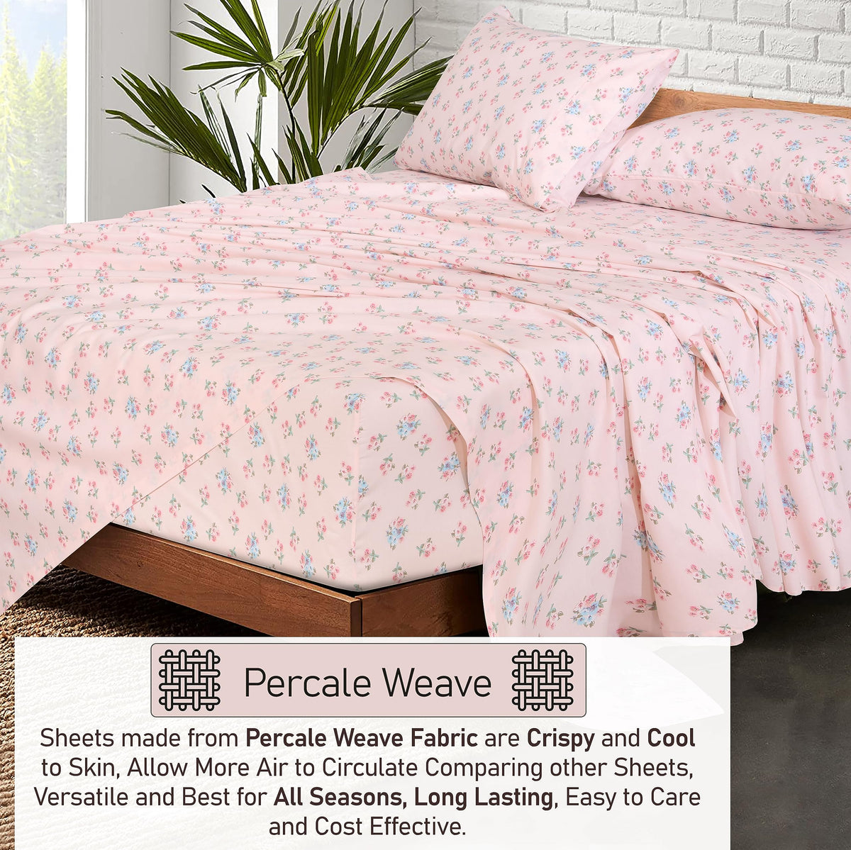 RUVANTI 100% Cotton Percale Sheets Queen Size, Spring On