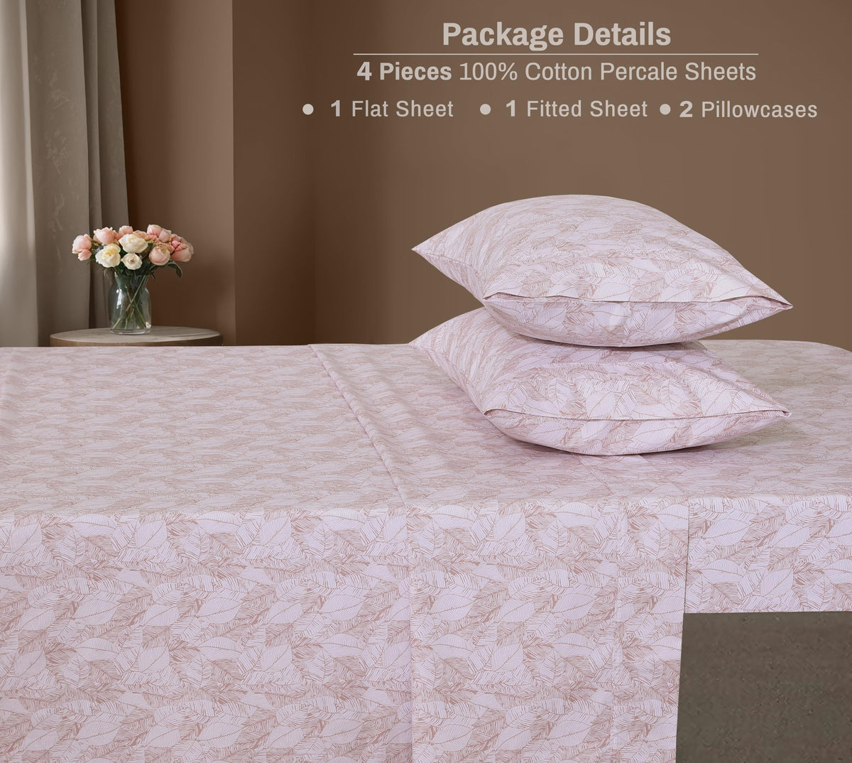 ZOYER 100% Cotton Sheets – Full Size Percale Bedding, Cooling & Breathable, Durable with a Crisp, Soft & Comfortable Feel, 16" Deep Pocket, 4-Piece Set, Negative Print