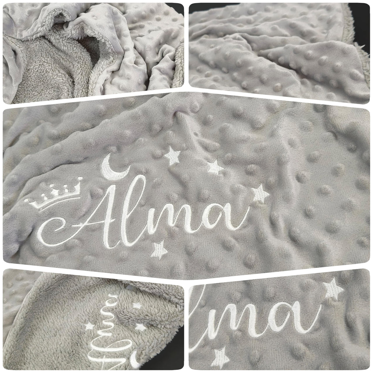 Personalized Baby Blanket, Custom Embroidered Blanket with Name, Newborn Baby Gifts, Customized Baby Nursery Bed Blankets, Soft Minky Fleece Crib Blankets for Toddlers, 27 * 35 inch-Grey