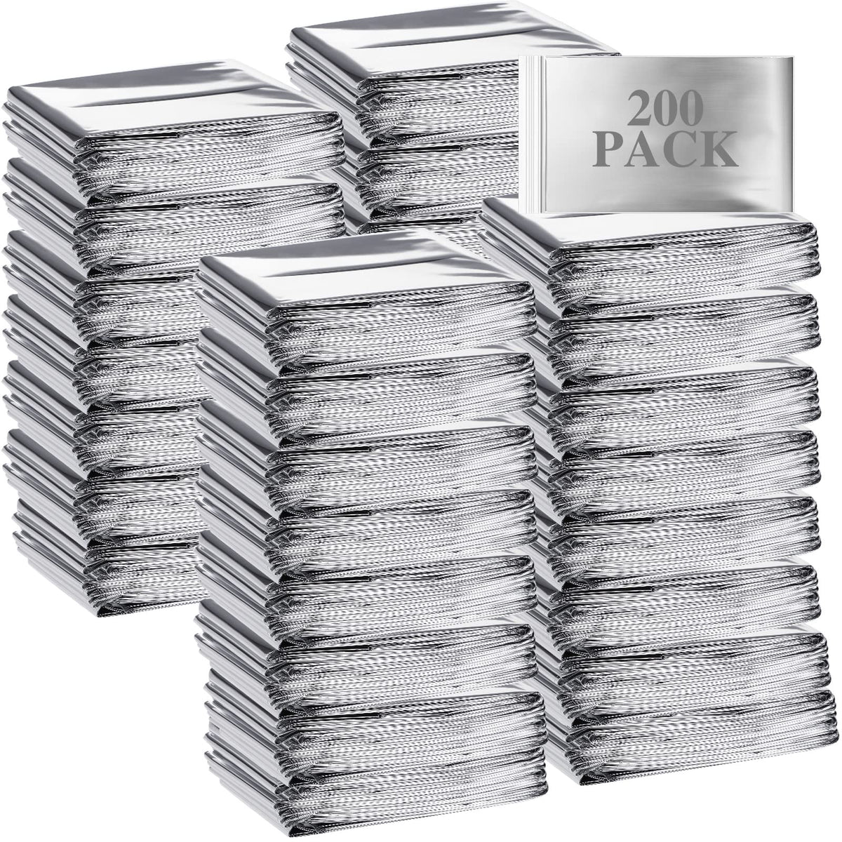 Macarrie 200 Pieces Emergency Blanket Bulk - Survival Thermal Silver Foil Reflective Blankets Set Pack for Outdoors Shelter Space, Camping, Hiking, First Aid Supplies, Homeless Donations