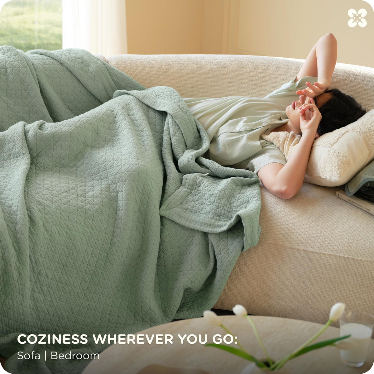 Bedsure 100% Cotton Muslin Blanket 8-Layer Queen, Breathable & Substantial Oeko TEX Gauze Bedding, PureWoven All-Season Moisture-Wicking Comfort, Softens After Wash, Sage Green, 90"x90"