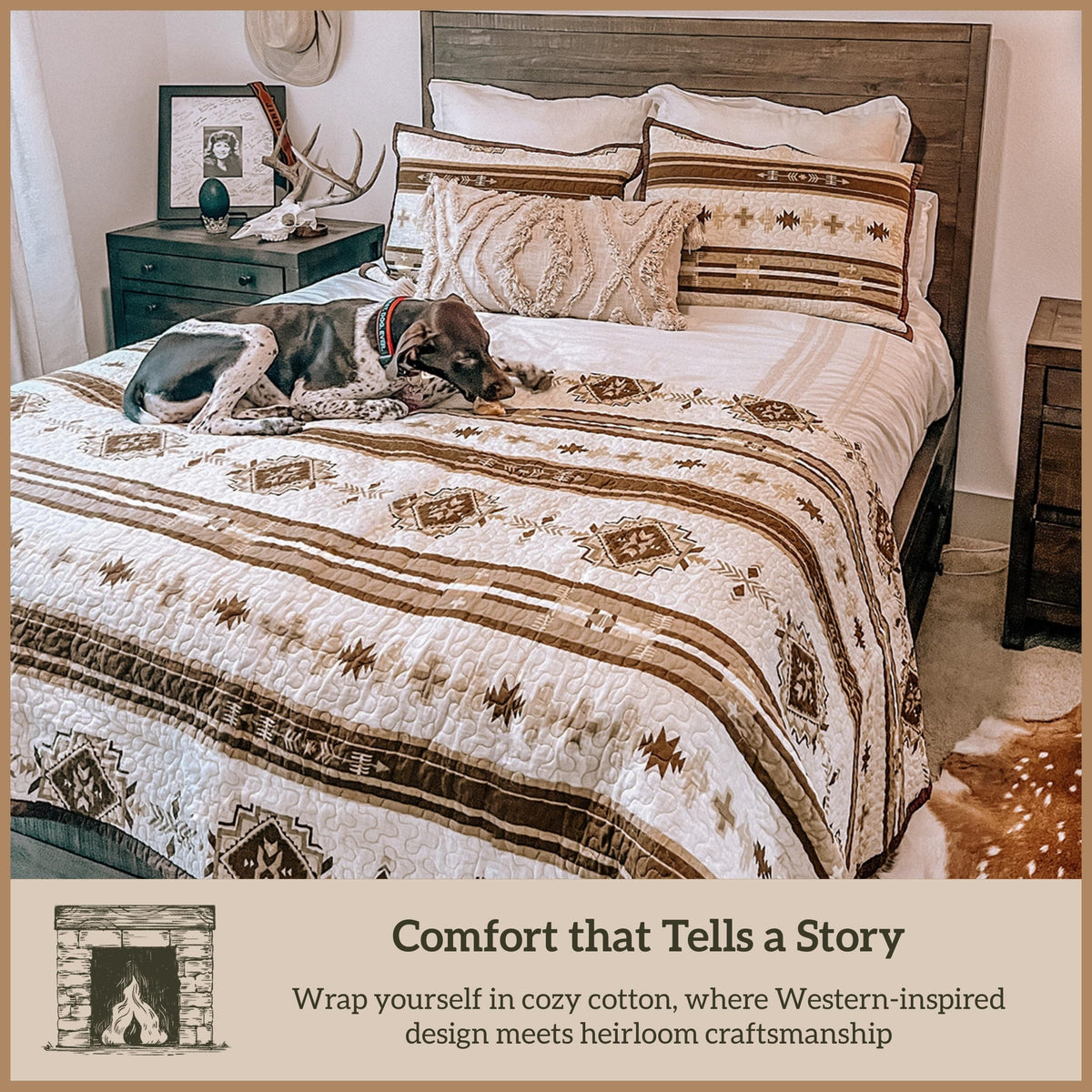 Paseo Road Dakota King Quilt Set, 3 Piece Rustic Western Bedding Set with Pillow Sham, Lightweight Reversible Cotton Quilt with Southwestern Aztec Pattern, Soft Breathable Cozy Boho Bedding