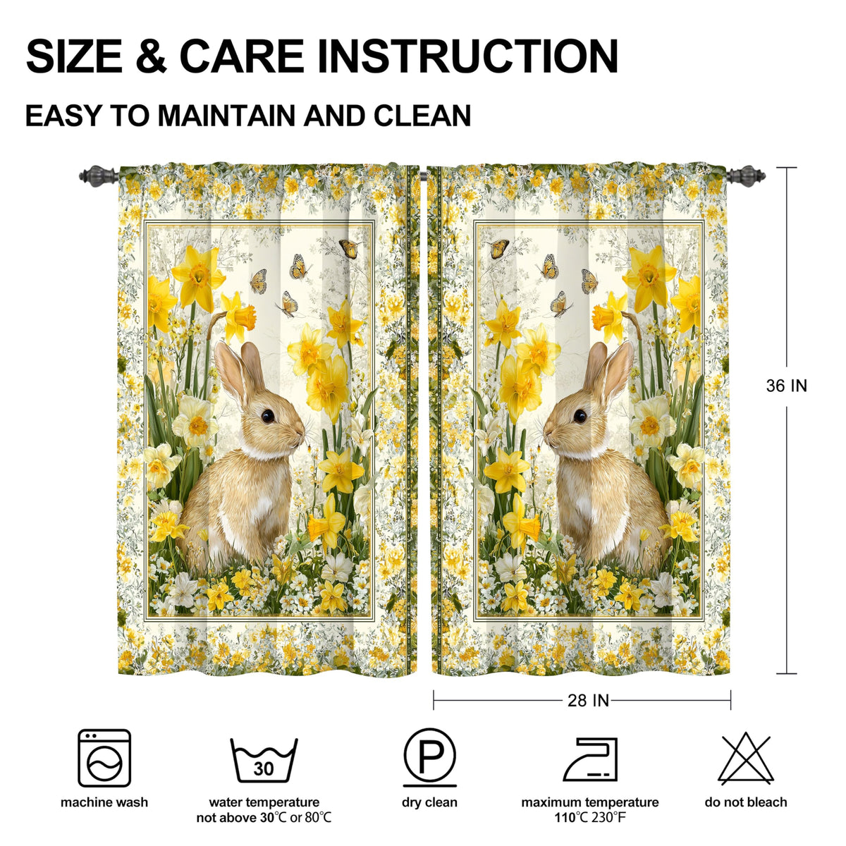 Worltoldb Easter Bunny Kitchen Curtains Cafe Curtains for Bathroom Dining Room Living Room Pocket Window Drapes 2 Panels Set 28"x36"