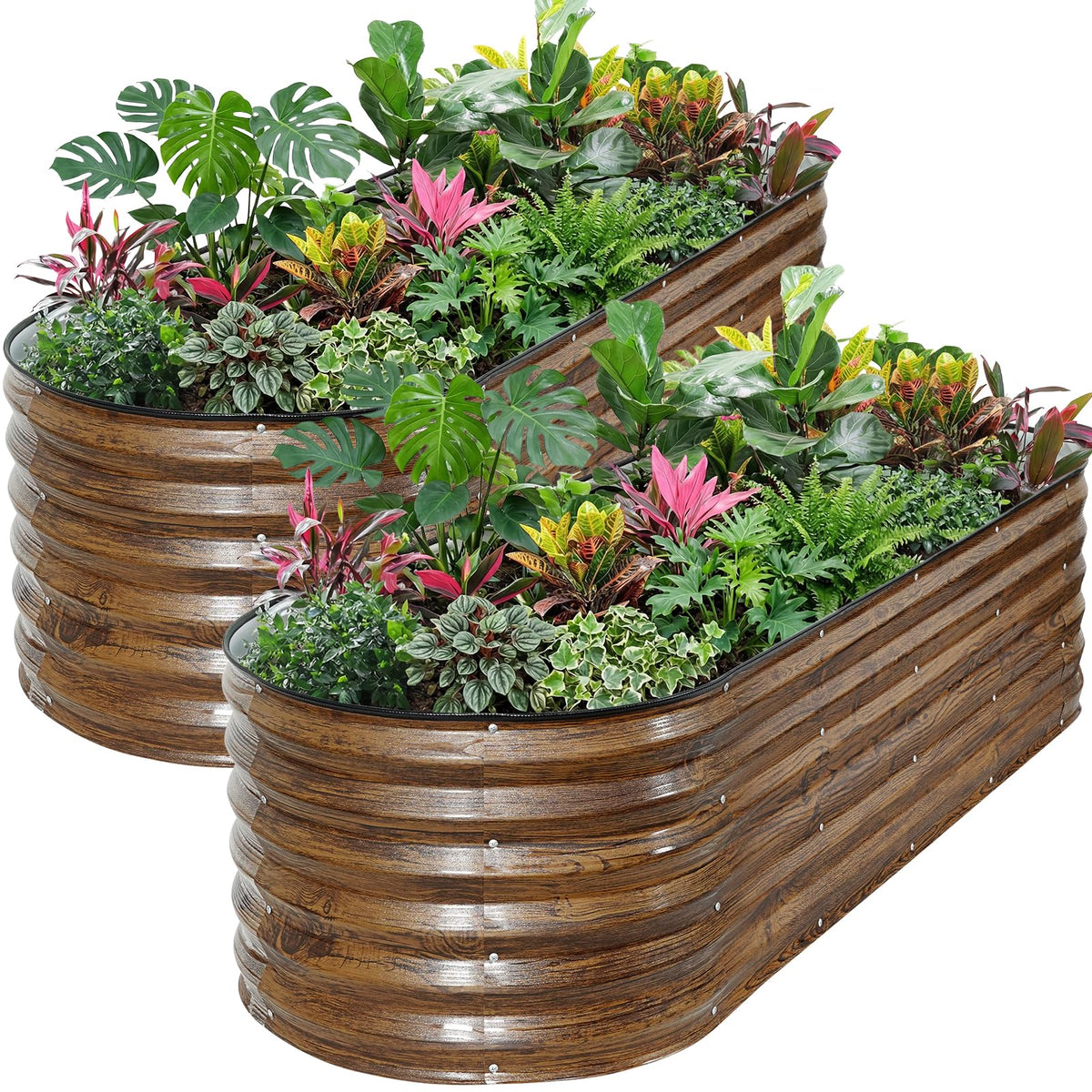 ZORMY Galvanized Raised Garden Bed Outdoor- 2PCS 6x2x1.4ft Oval Steel Raised Beds for Gardening, Metal Planter Box with Protective Strip and Gloves for Vegetables, Flowers, Fruits(Brown)