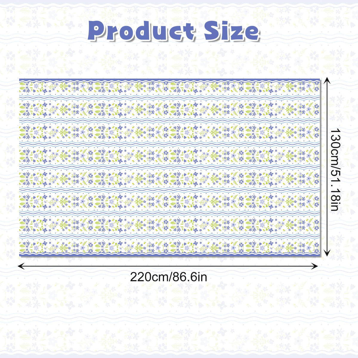 CC HOME 1Pc Blue Flowers Party Plastic Tablecloth 54 x 87 Inch Long Table Cover, Fresh Wildflowers Party Tablecover for Floral Theme Kids Baby Shower Birthday Dinner Picnic Kitchen Event