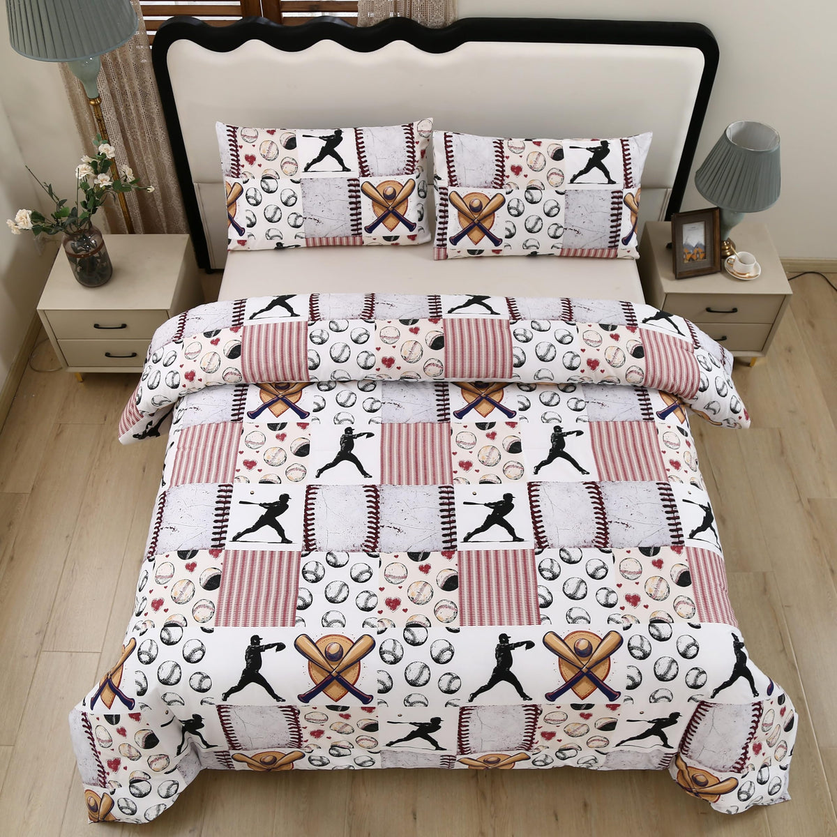 SDIII 4 Pieces Baseball Sheets Twin for Boys Girls Kids Teens, Soft Microfiber Deep Pocket Sport Themed Twin Sheets Set for All Season