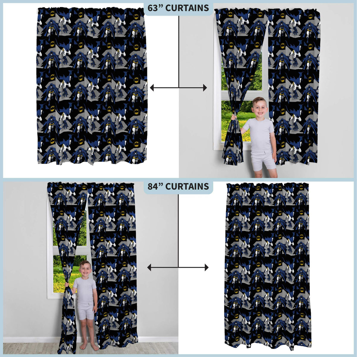 Franco Kids Room Window Curtains Drapes Set, 82 in x 63 in, Batman