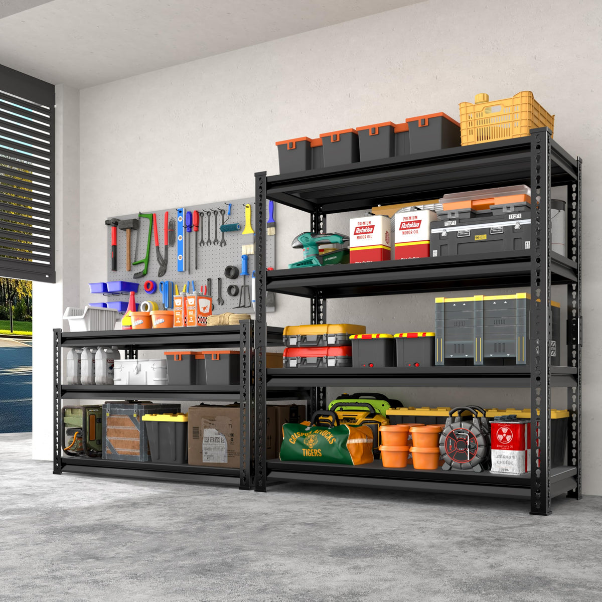 Rufokisa 48" W Garage Shelving Heavy Duty，2000LBS Loads Adjustable Garage Storage Shelves, 4-Tier Metal Shelving Units and Storage Racks Heavy Duty, 48”W x 16”D x 72”H，Black