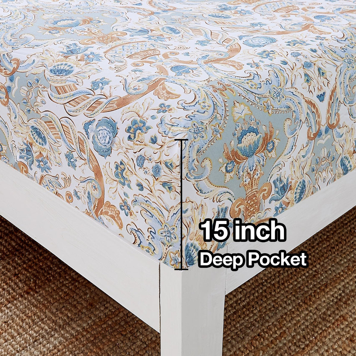 JSD Vintage Paisley Printed Sheet Set King Size, 4 Piece Soft Pattern Microfiber Sheets Extra Deep Pocket