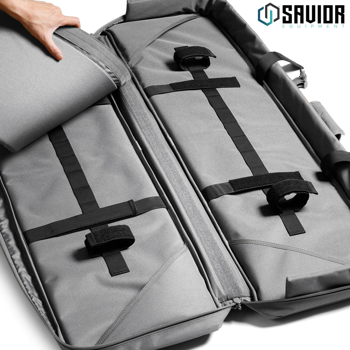 Savior Equipment Specialist Series Tactical Double Long Gun Bag Case Backpack 4 Pistol Handgun Storage, Lockable Zippers, Padded Drag Handles, w/Adjustable Shoulder Strap, 36 Inch SW Gray