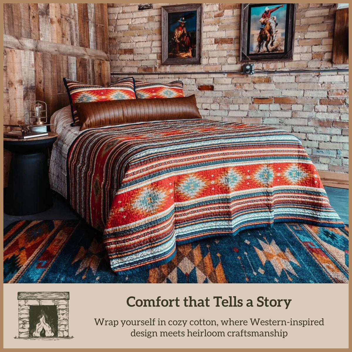 Paseo Road Del Sol King Quilt Set, 3 Piece Rustic Western Bedding Set with Pillow Sham, Lightweight Reversible Cotton Quilt with Southwestern Aztec Pattern, Soft Breathable Cozy Boho Bedding