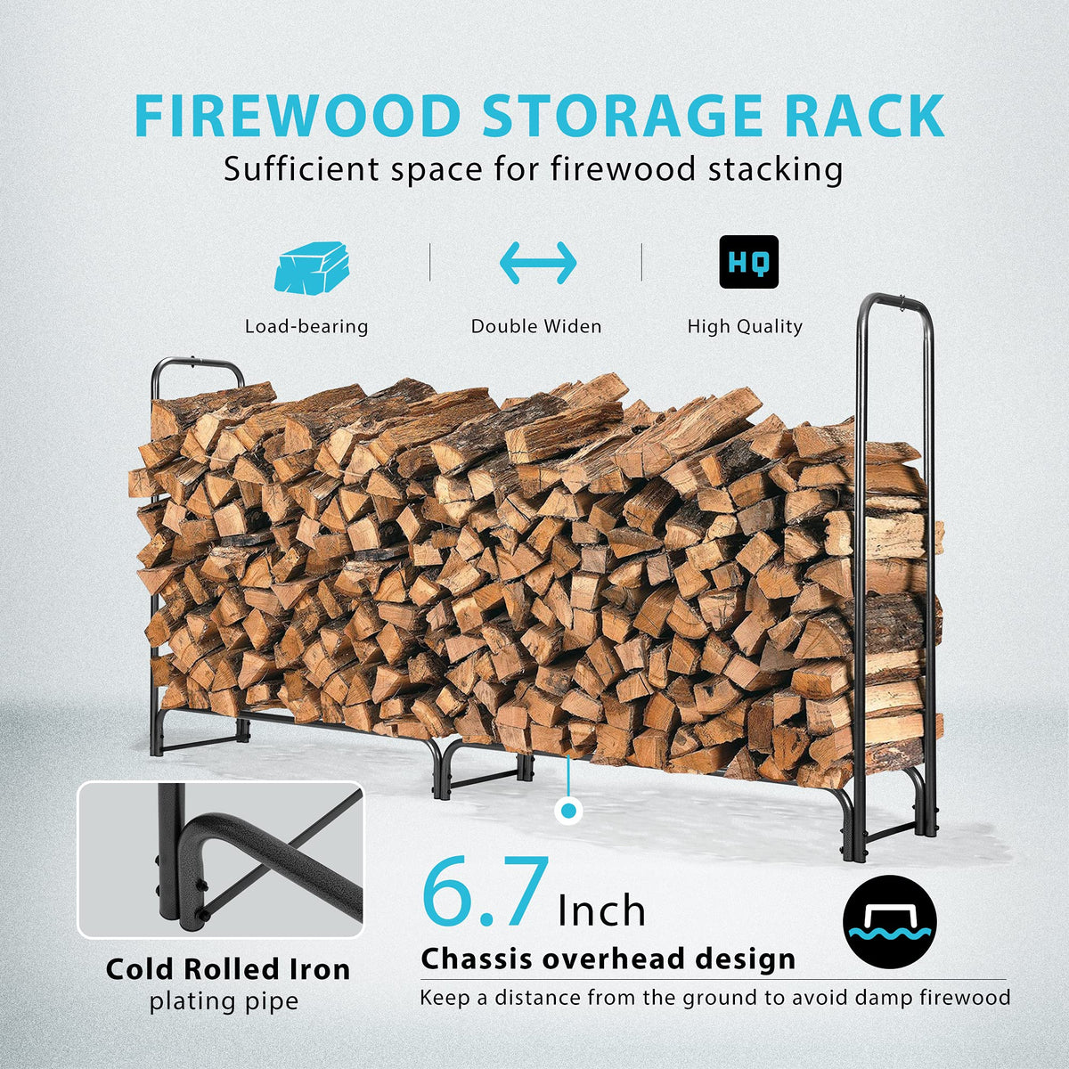 VIVOHOME 8ft Firewood Log Rack Cover, Heavy Duty 600D Oxford, Double Layer Outdoor Weather Resistant with 8ft Heavy Duty Indoor Outdoor Firewood Storage Log Rack with Cover Combo