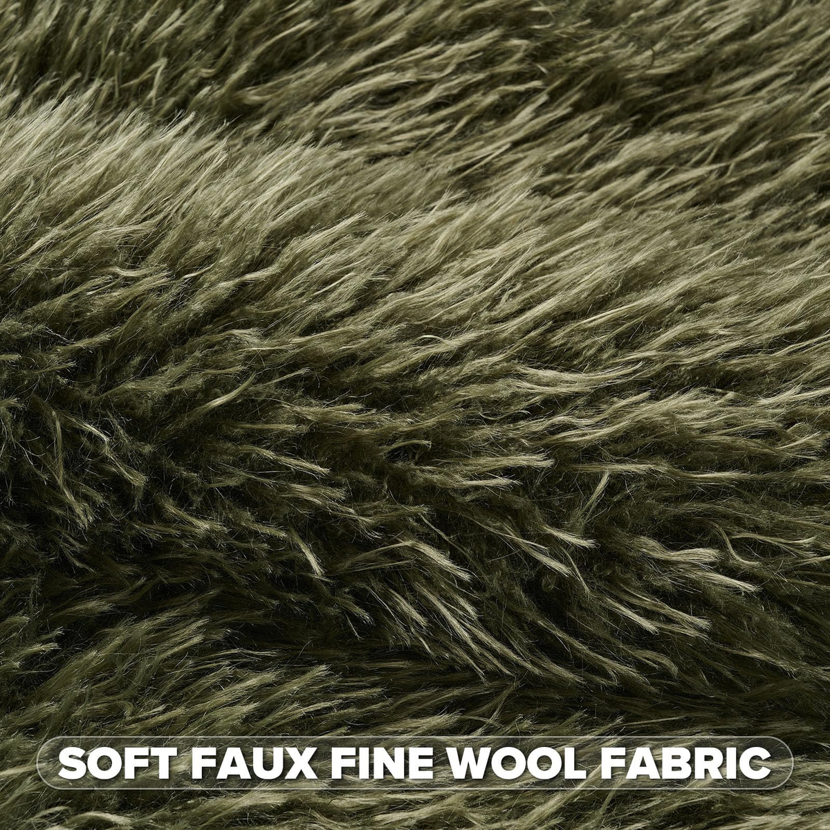 FUTEI Pack of 2 Shaggy Mongolian Faux Wool Throw Pillow Covers 18x18 Inch Soft Fluffy Farmhouse Decorative Cushion Case for Couch Bed Living Room, Olive Green