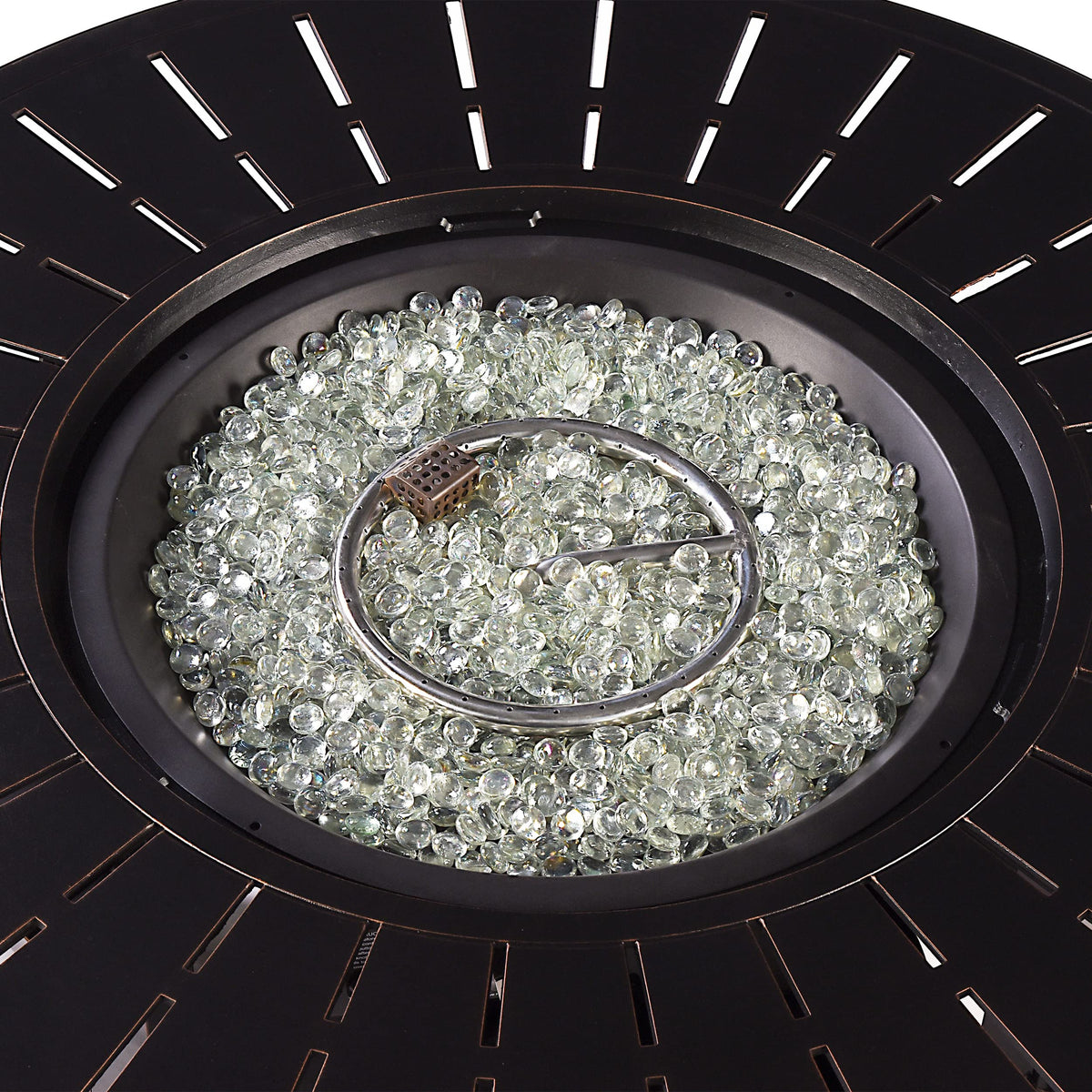 Oakland Living Aluminum 57,0000 BTU 44 in. Round Propane Black Fire Pit Table with Fire Beads, Lid, Propane Tank Cover and Table Fabric Covers in Copper Finish, (AZNOBU-FPT-AC)