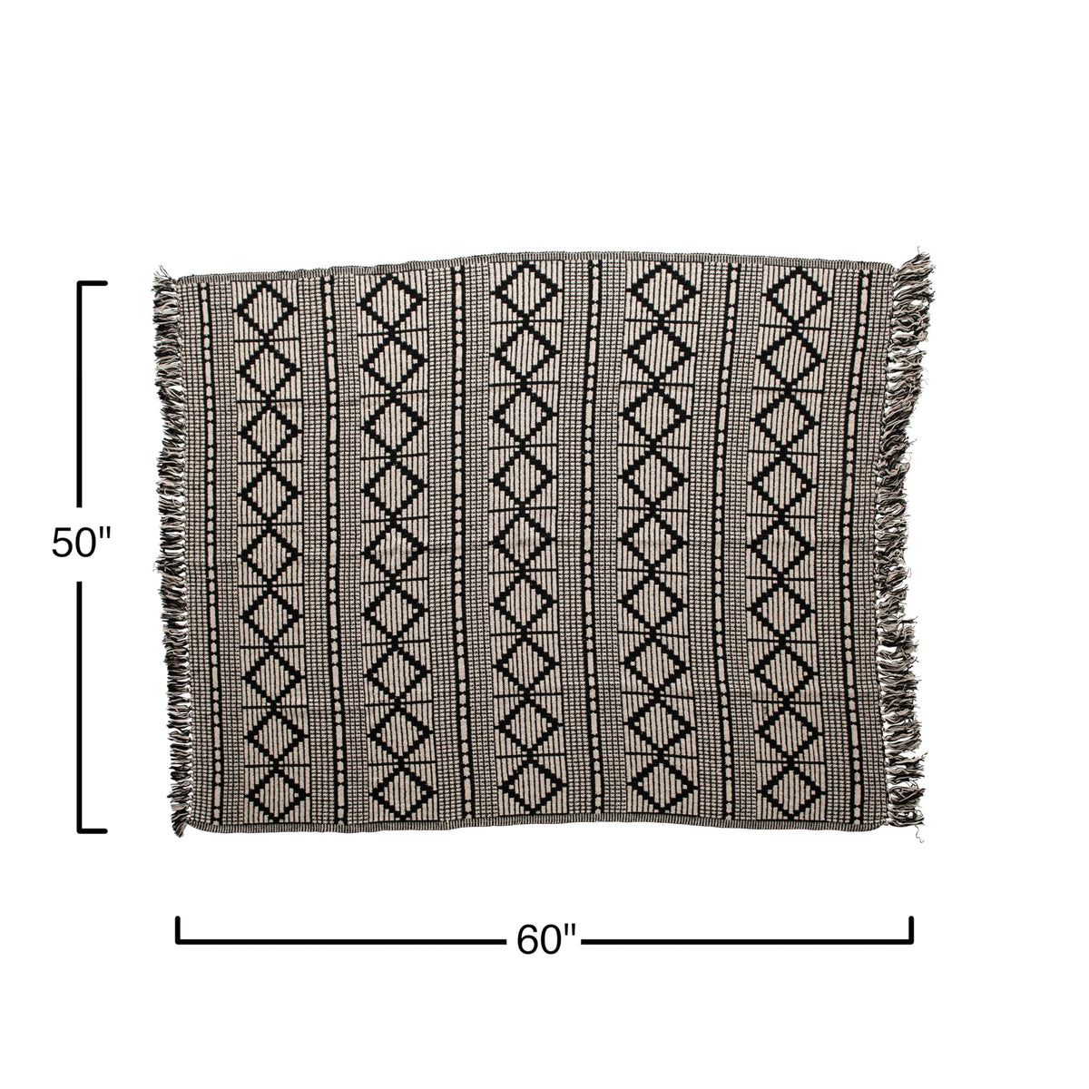 Bloomingville Soft Reclaimed Cotton Blend Throw with Diamond Pattern and Fringe, Black and Beige