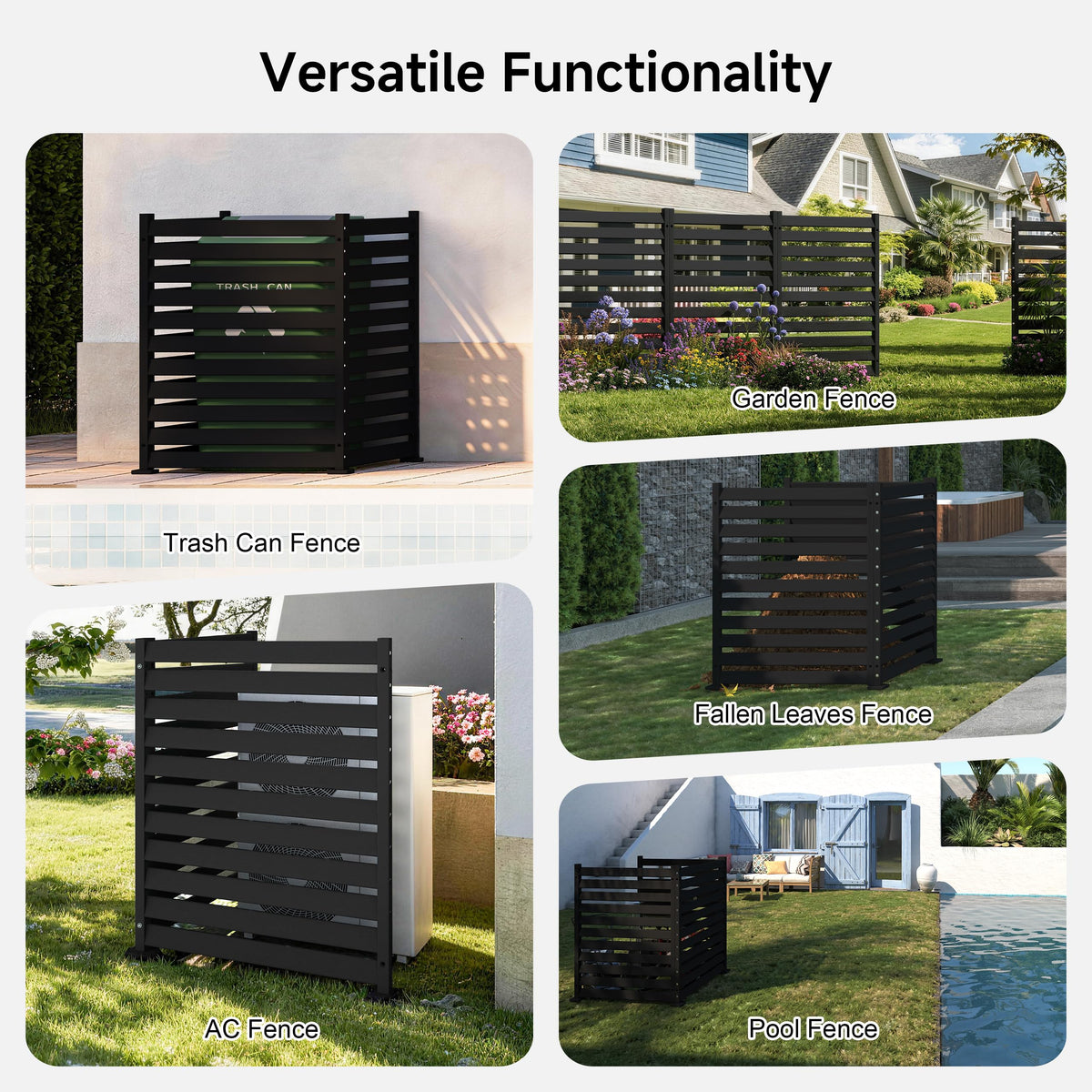Air Conditioner Fence 2 Panels, 38" W x 48" H HDPE Privacy Fence Panel, Outdoor Privacy Fence Screen with Metal Stakes, No Dig Pool Equipment Enclosure & Trash Can Enclosure for Backyard Patio