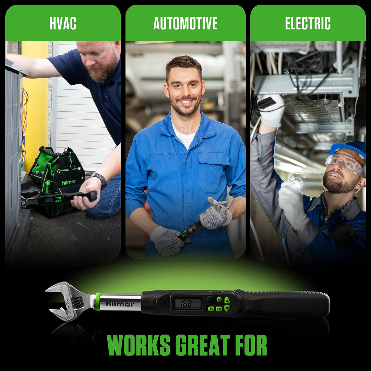 Hilmor 1963826 Digital Adjustable Torque Wrench for Mini-Split, HVAC Tools and Equipment, Digital LCD Screen, Light and Sound Indicators