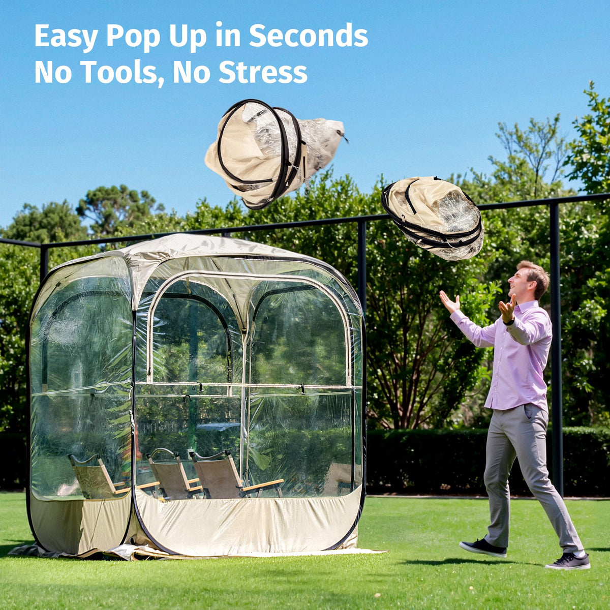 East Oak Weather Sports Tent for Fishing, Sports Event | Pop Up Bubble Tent Instant Sun & Rain Shelter | No Condensation, Spacious Interior, Ultra Visibility | All Weather Protection | 5 x 5 FT