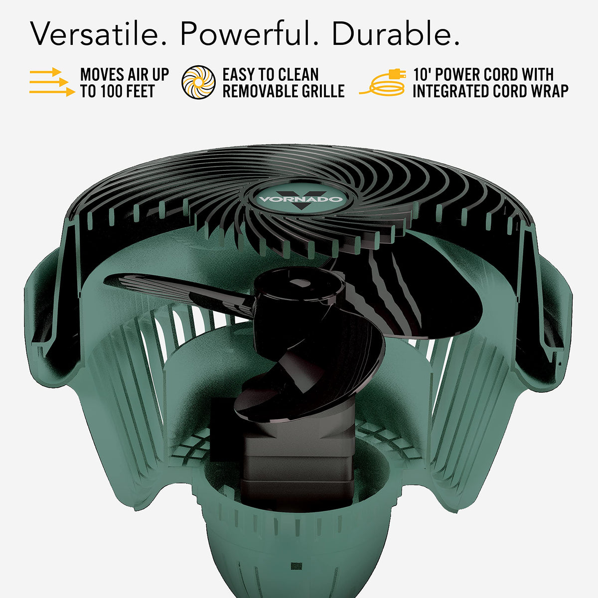 Vornado 293 Large Heavy Duty Shop Fan, 3 Speed Electric Fan, High Impact Casing, IP54-Rated Motor, Whole Room Air Circulator, Pivoting Head, Carry Handle, 16” Floor Fan for Bedroom and Garage, Green
