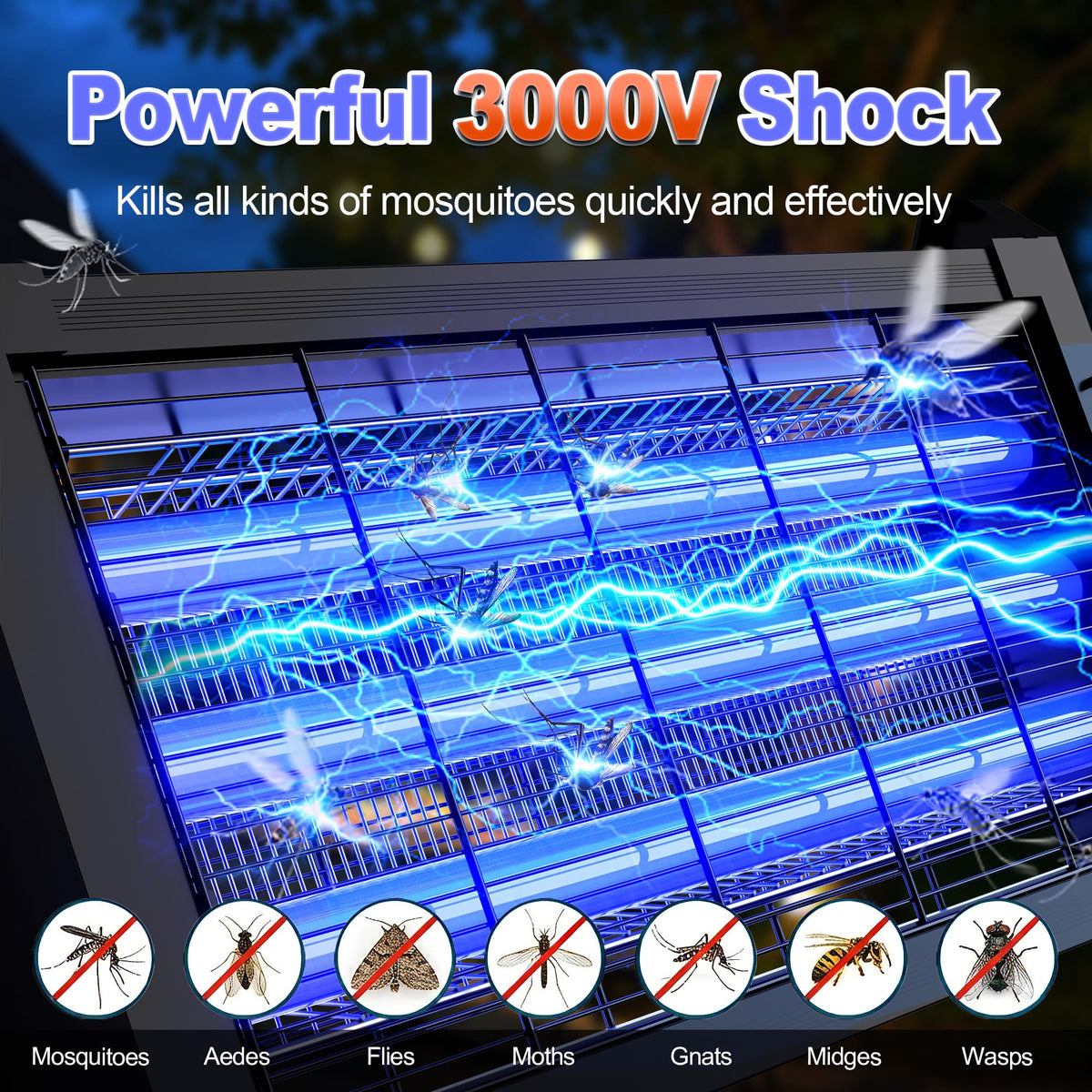 Large Solar Bug Zapper Outdoor, Powerful Mosquito Zapper with 20W Solar Panel, Rechargeable Mosquito Killer, Waterproof Flying Insect Trap for Patio, Yard, Garden, Home, Camping