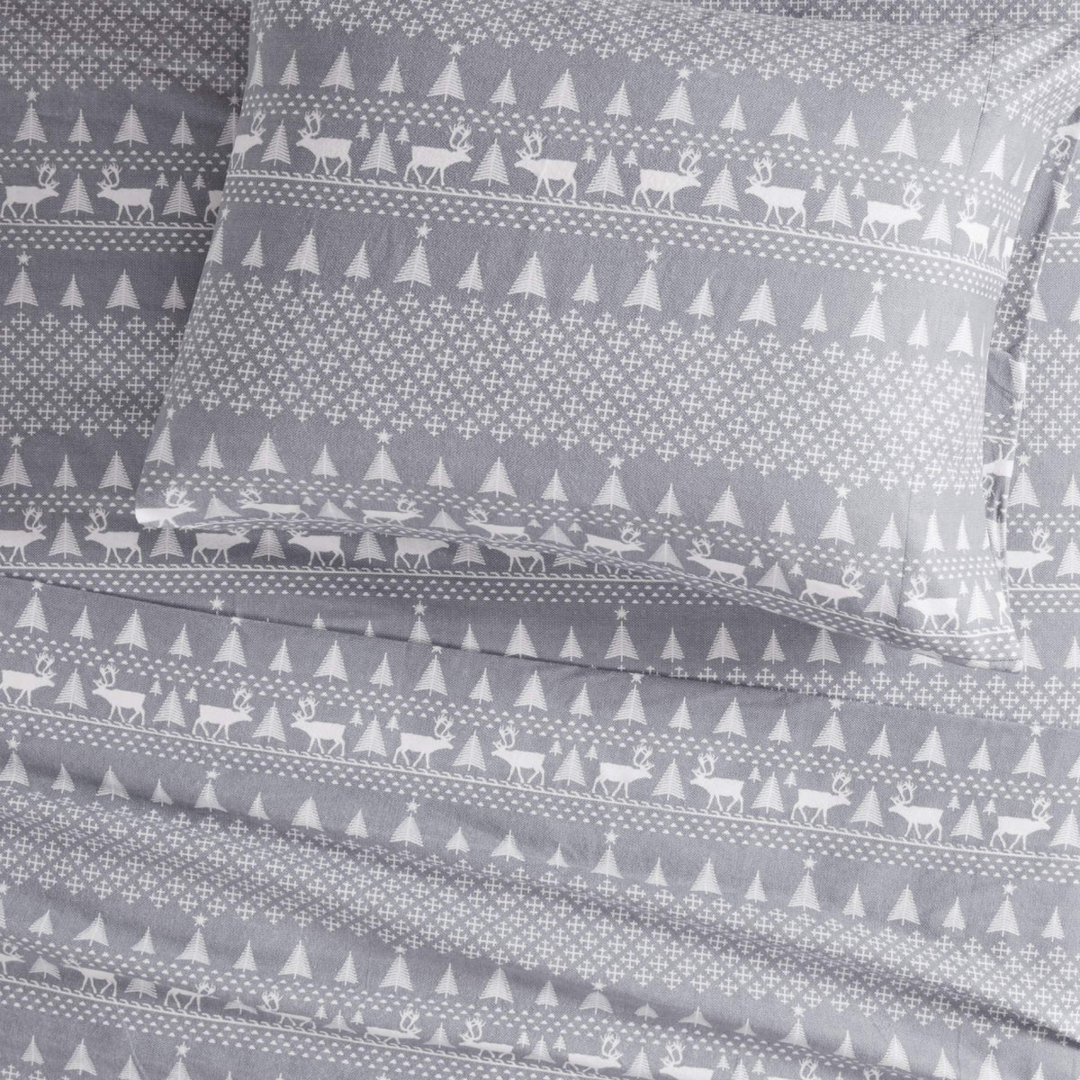Woolrich Cotton Sheet Set Cottage Charms Print, 100% Cotton Flannel Sheets Warm & Fuzzy Bedding Set King Size Sheets, Fitted Pocket Fits Up to 14" Mattress, King Grey Winter Frost, 4 Piece