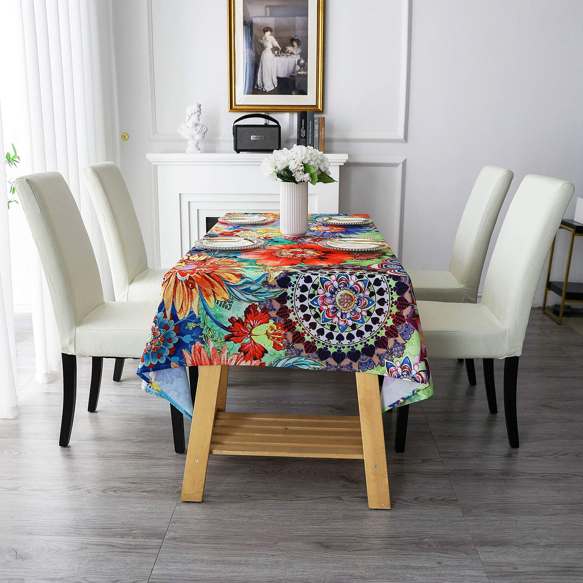 HMS Happy Memories Tablecloth, Original Design Hand Drawing Art Print Table Cloth, Washable Water Resistance Microfiber Decorative Rectangle Table Cover(Tape 8 60"x102")