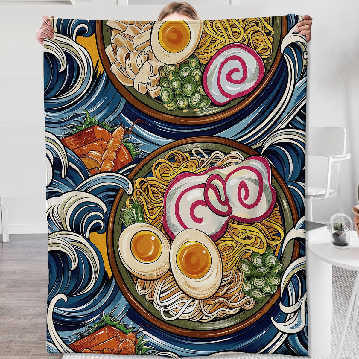 Zeleda Ramen Blanket for Adults Kids, Ramen Gifts Bedding Decor Flannel Ramen Throw Blanket, Japanese food Ramen Stuff Decorations Warm Soft Blanket for Bed Sofa Office 60"" x 50""