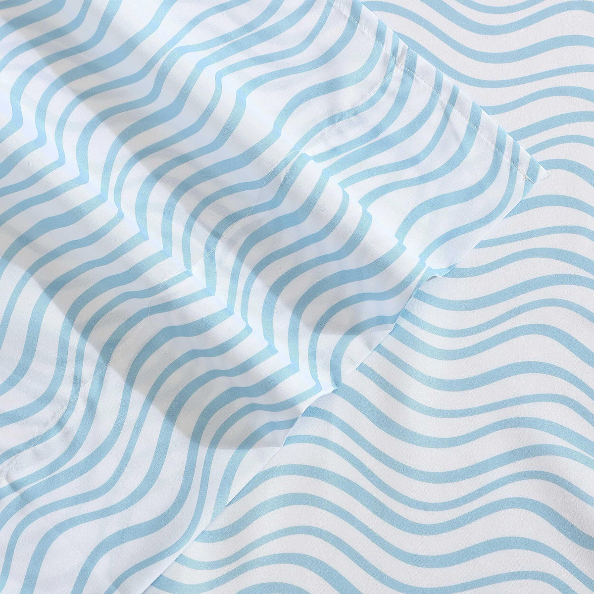 Nautica - Sheet Set, Breathable & Cooling Microfiber Bedding with Matching Pillowcase, Deep Pocket, Fully Elasticized (Linearly Waves Ocean Breeze Blue, Twin)