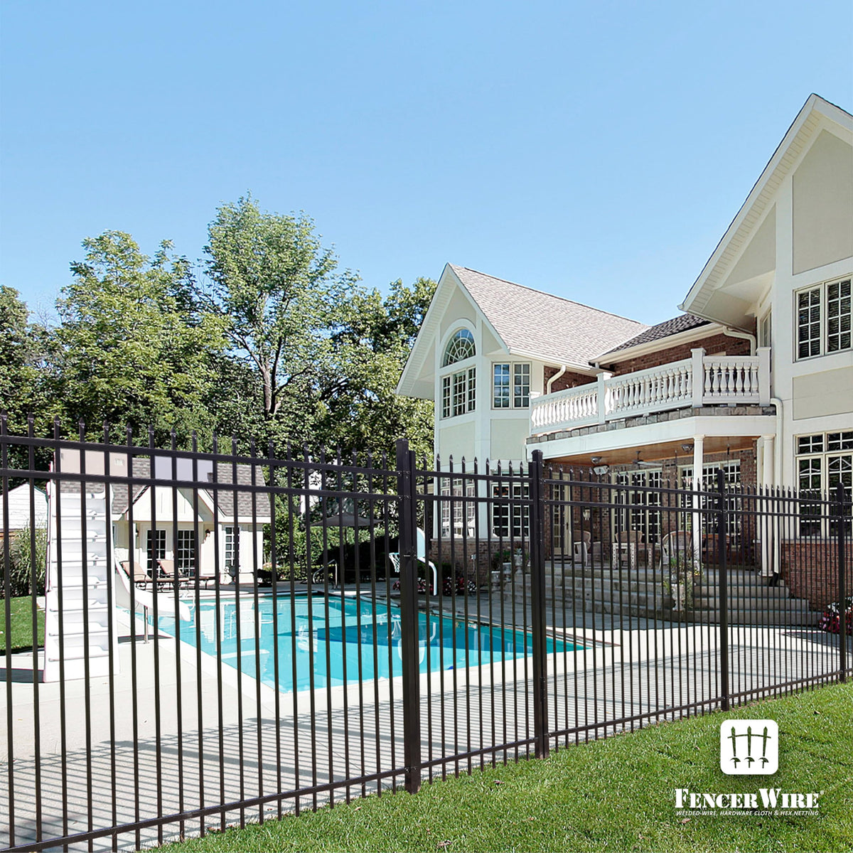 Fencer Wire 100FT Heavy Duty Pinnacle Fence Barrier Kit, Anti-Rust Metal Steel Fence with 5FT Height X 6FT Width Panels, with Decorative Gate, Posts, Connectors, Outdoor Fencing for Yard
