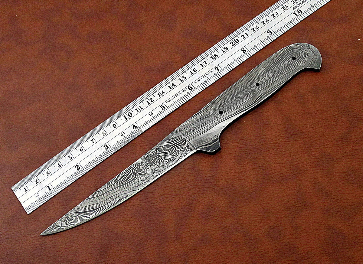 5 pieces set of 8 to 9.5 inches long hand forged twist pattern Damascus steel blank blade skinning knife set, Over all 44 inches long blades compact pocket knife blanks, knife making supplies