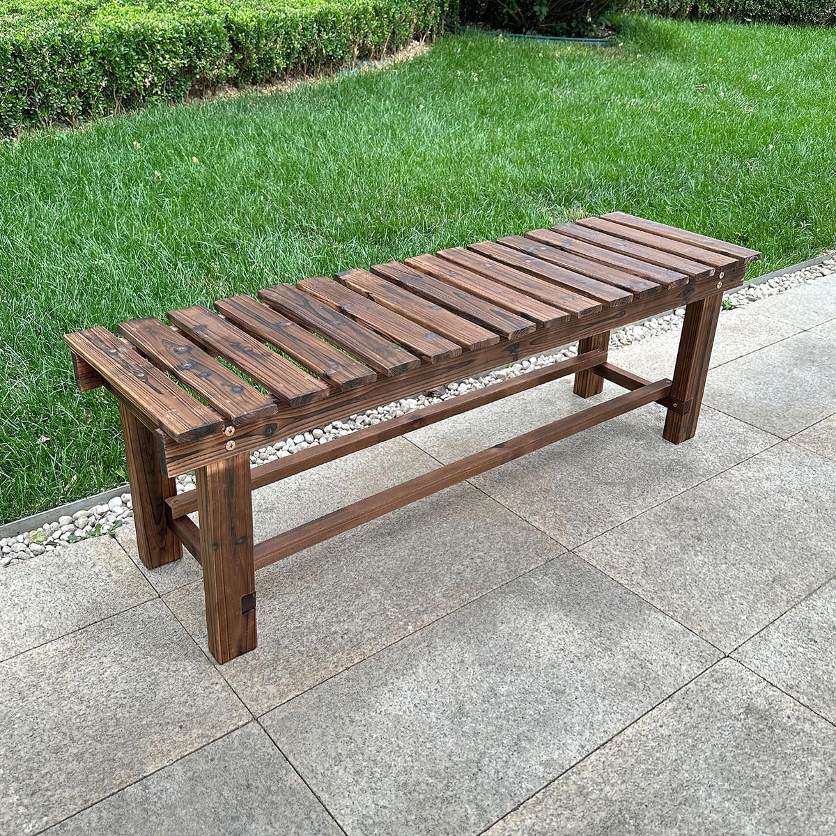 LSPYYDS Outdoor Garden Bench, 3-Person Wood Patio Bench Weatherproof Outdoor Backless Bench, Anti-Corrosion and Anti-Rust Garden Benches for Garden Lawn Porch Park Backyard (Carbonized,47.25''/120cm)