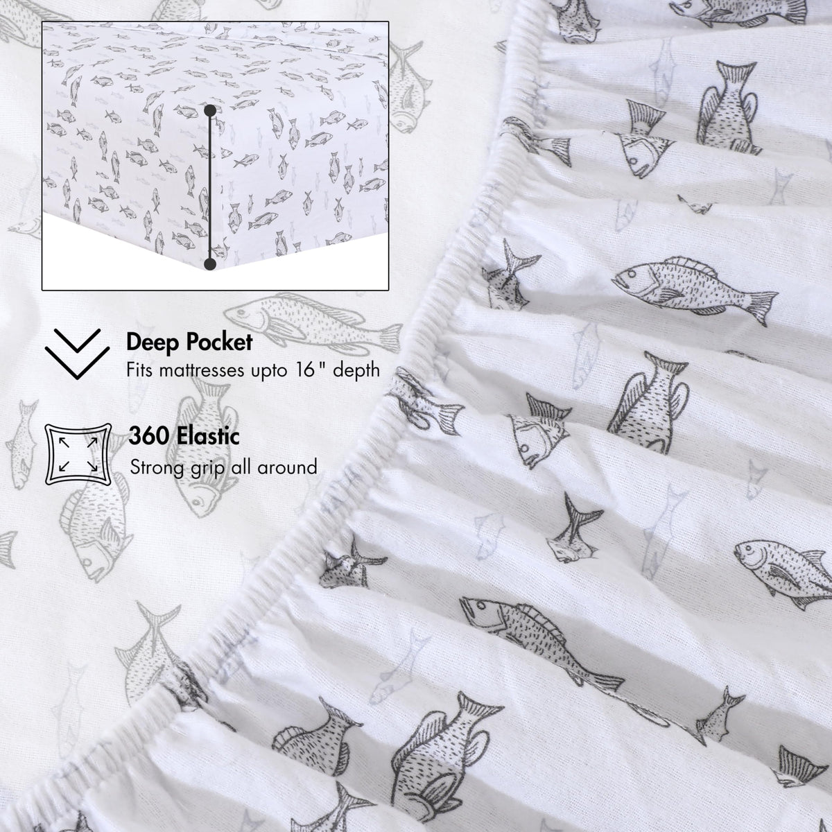 RUVANTI Flannel Sheets Queen Size - 100% Cotton Double Brushed Bed Sheets, Deep Pockets 16 Inches Queen Sheet Set, All Seasons Breathable & Extra Soft - Warm & Cozy, 4 Piece, Fisherman's Tale