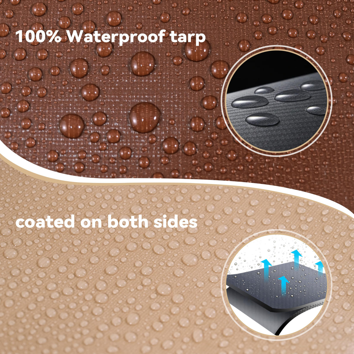 MVPNET 18x24 FT Tarp 22 mil Extreme Heavy Duty Waterproof tarps,Brown&Beige Multipurpose Outdoor Tarpaulin Tear-Proof&UV-Resistant,for Canopy,Camping,Roof,Trailer, Etc
