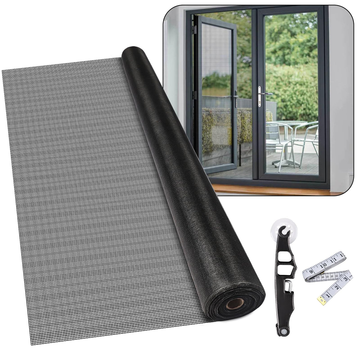 84Inch x 100Feet Window Screen Mesh Roll and Durable Screen Door Replacement, Window Mesh Screen Roll for Windows (Black)