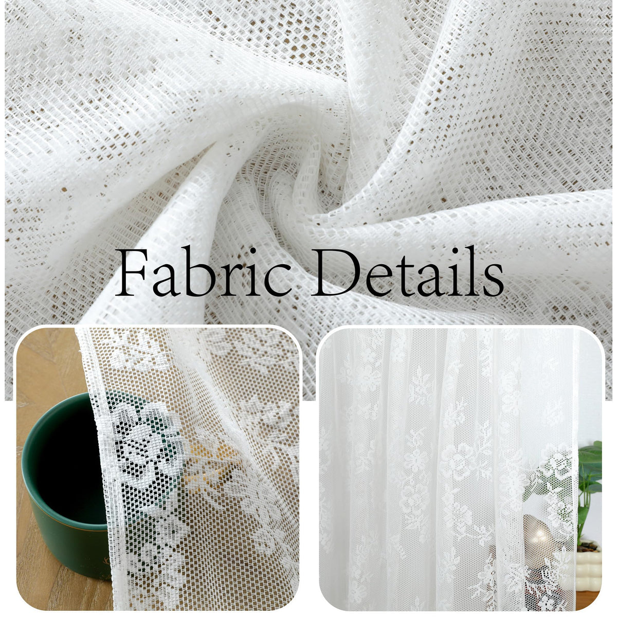 Bentrilisa Lace French Door Curtains 72 Inches Long Floral Voile Curtains Semi Sheer White Window Patio Glass Front Door Panel Curtain with Tieback, Single Panel