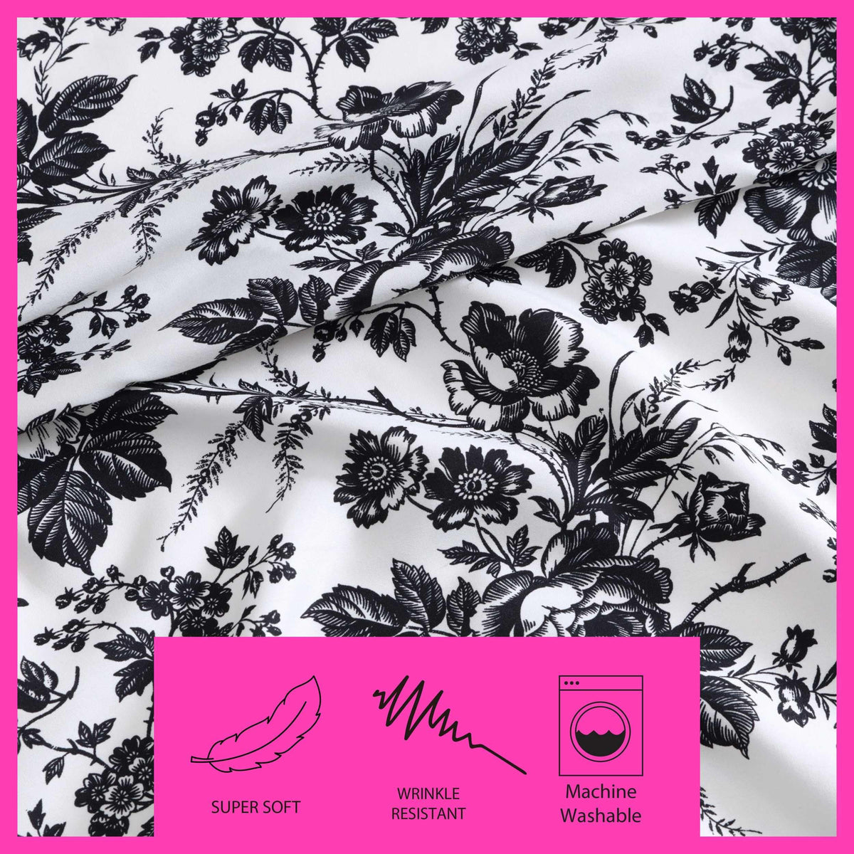 Betsey Johnson - King Bed Sheets, Soft & Lightweight Bedding, Fade & Wrinkle Resistant (Betseys Toile Black, King)