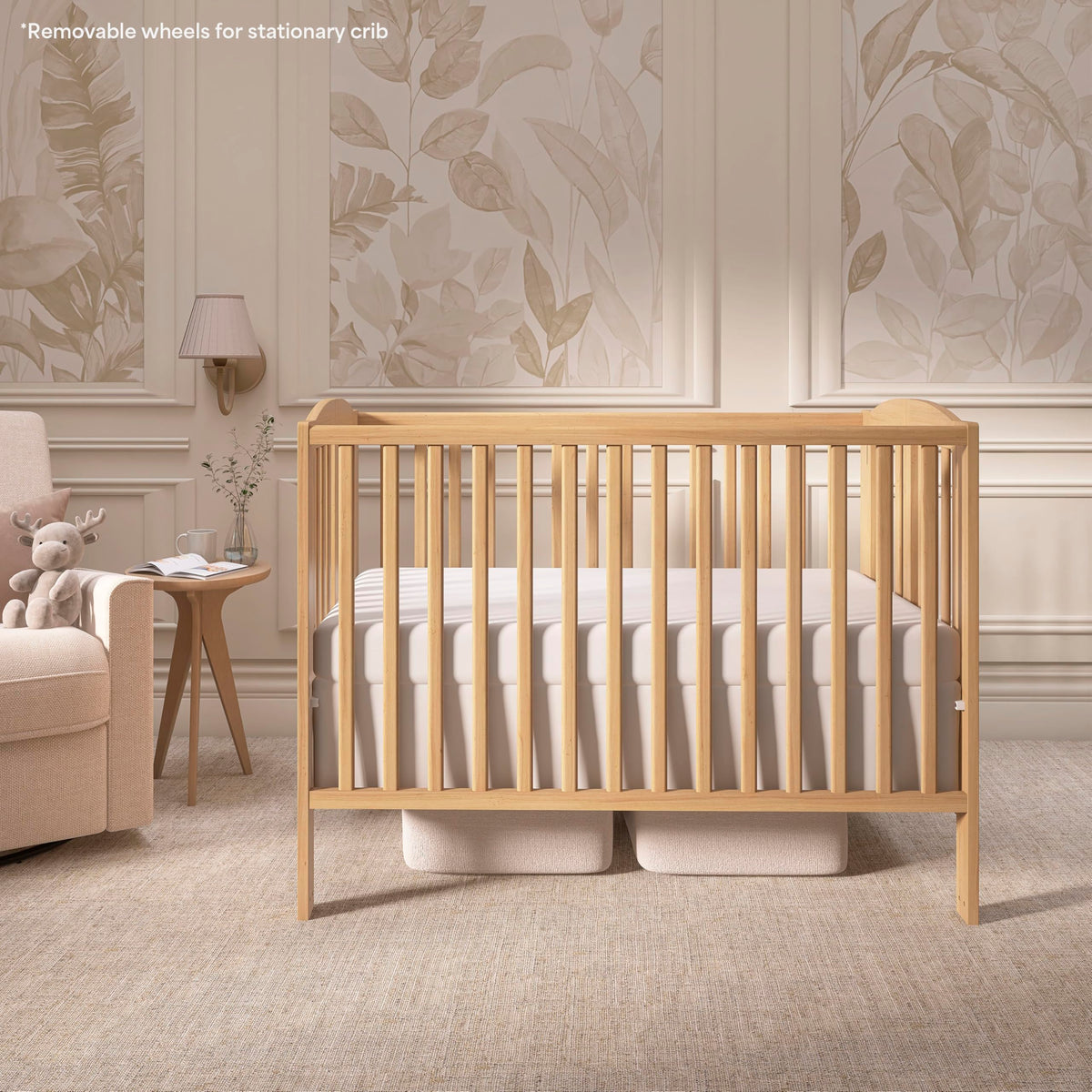 Dream On Me Folding Full Size Convenience Baby Crib with Durable Metal Wheels, Portable Space-Saving Design, 2 Adjustable Heights, Easy Fold Flat Storage, GREENGUARD Gold & BSA Certified, Natural
