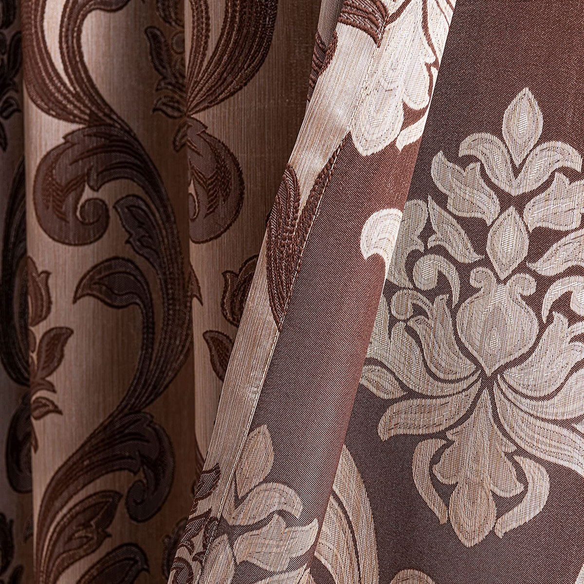 NAPEARL Brown Curtains for Living Room, Jacquard Curtain Drapes for Windows 84 Inch Length, Grommet Damask Curtains for Bedroom (2 Panels, Each 52 x 84 Inches)