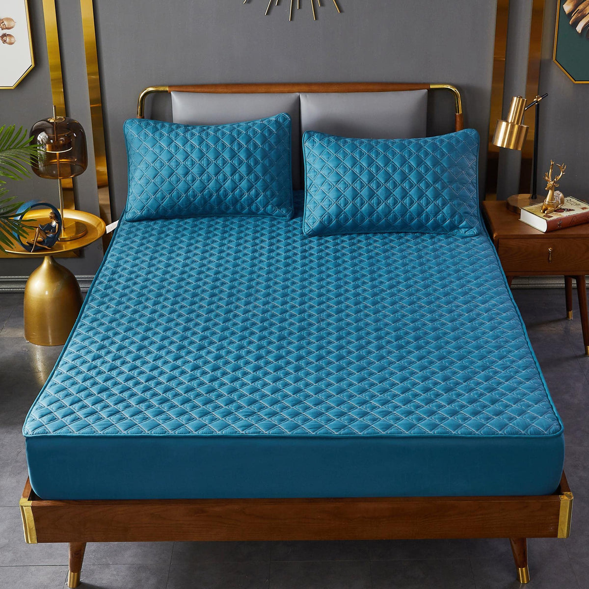 ZIQINPSQ DARKBLUE Full Size Fitted Sheet, Deep Pocket, Winter Warm, Breathable, Non-Slip Perfect for Skincare, 18'-24' Mattress, Cotton Quilted