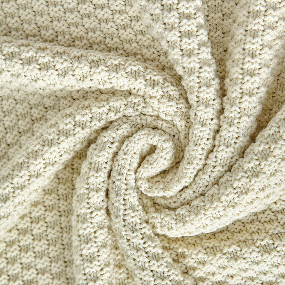 Longhui bedding 100% Cotton Knitted Throw Blanket – Cream, Soft & Cozy, Machine Washable, 60"x80" – Perfect for Living Room, Couch, Sofa, Bed or Travel