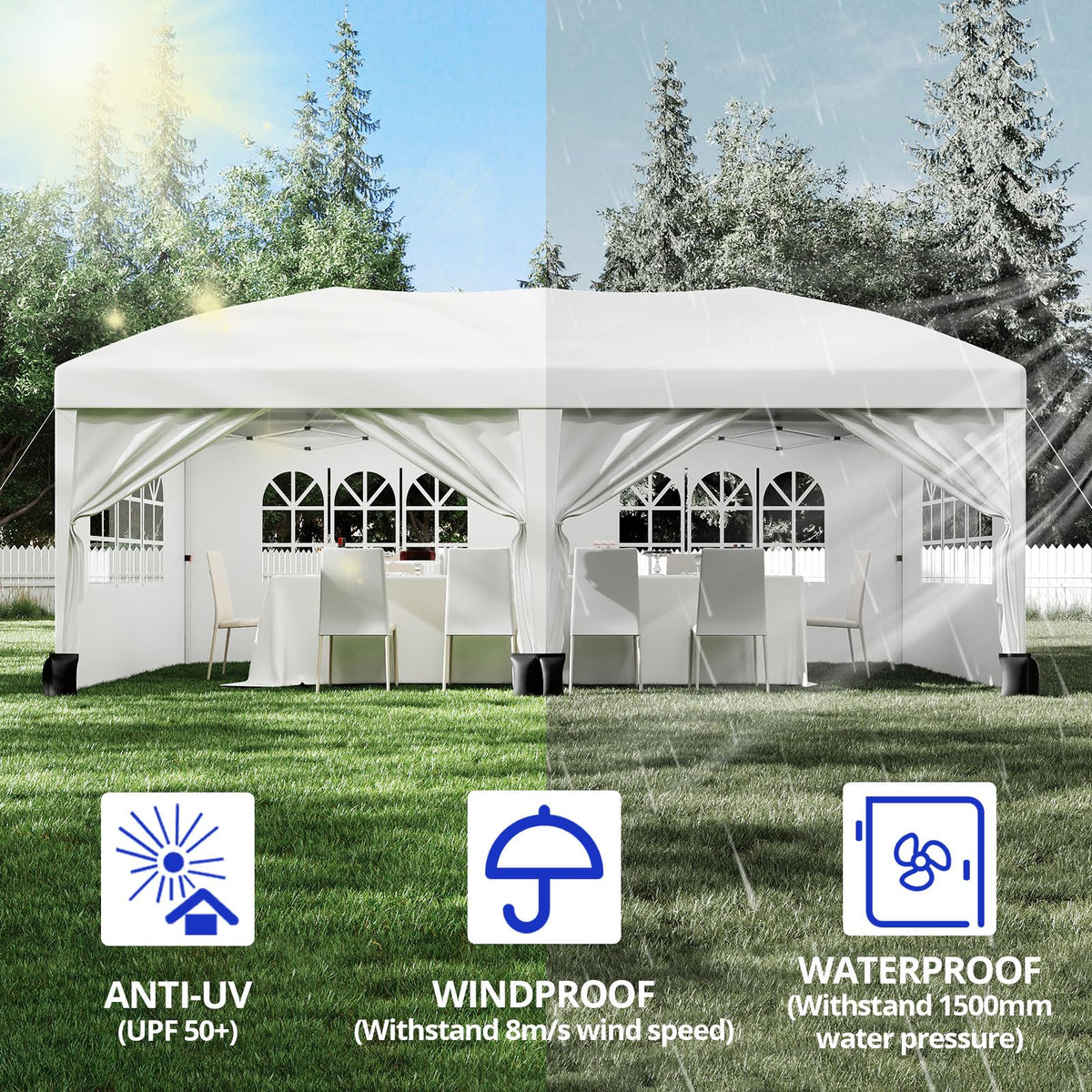 PeakPursuit 10'x20' Party Tent Heavy Duty Pop Up Canopy Commercial Canopy Wedding Tent Event Shelter with 6 Removable Sidewalls and Storage Bag for Patio Backyard Outdoor, White