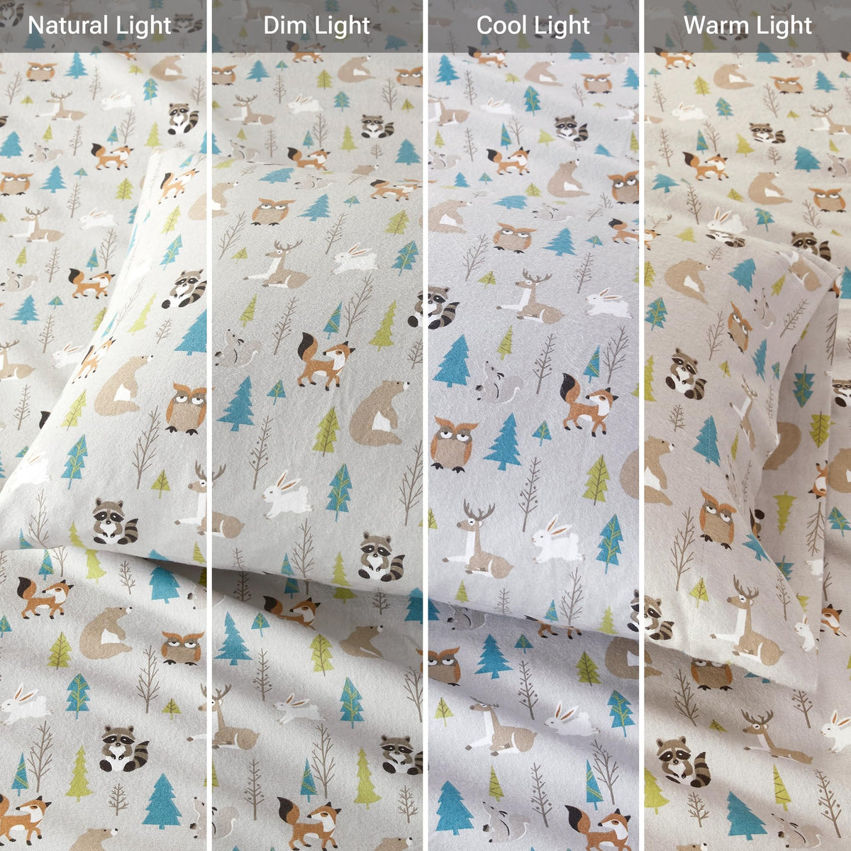 True North by Sleep Philosophy Cozy Flannel Warm 100% Cotton Sheet - Novelty Print Animals Stars Cute Ultra Soft Cold Weather Bedding Set, Twin, Multi Forest Animals 3 Piece