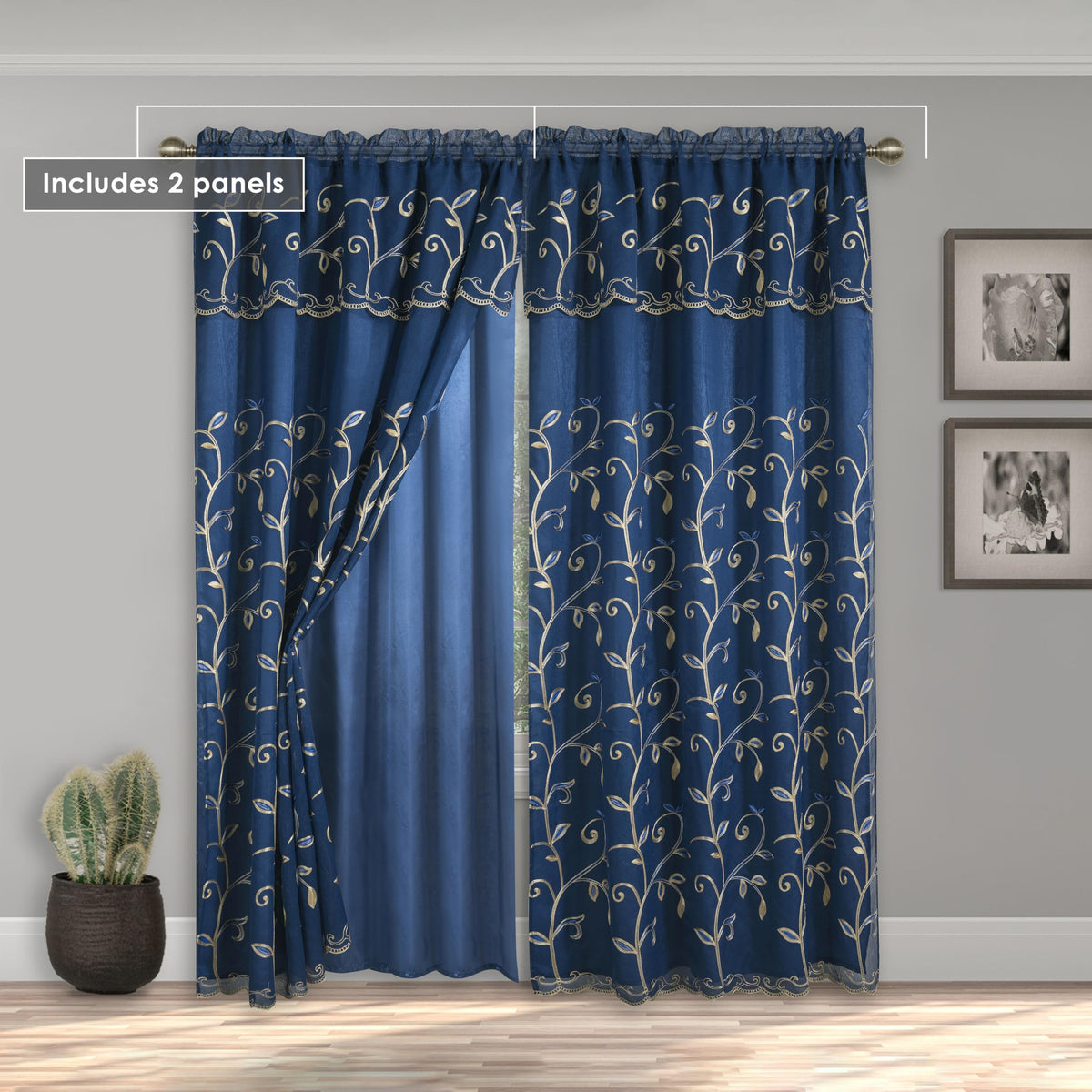 Elegant Comfort Luxury Curtain/Window Panel Set with Attached Valance and Backing 54" X 84 inch (Set of 2), Navy