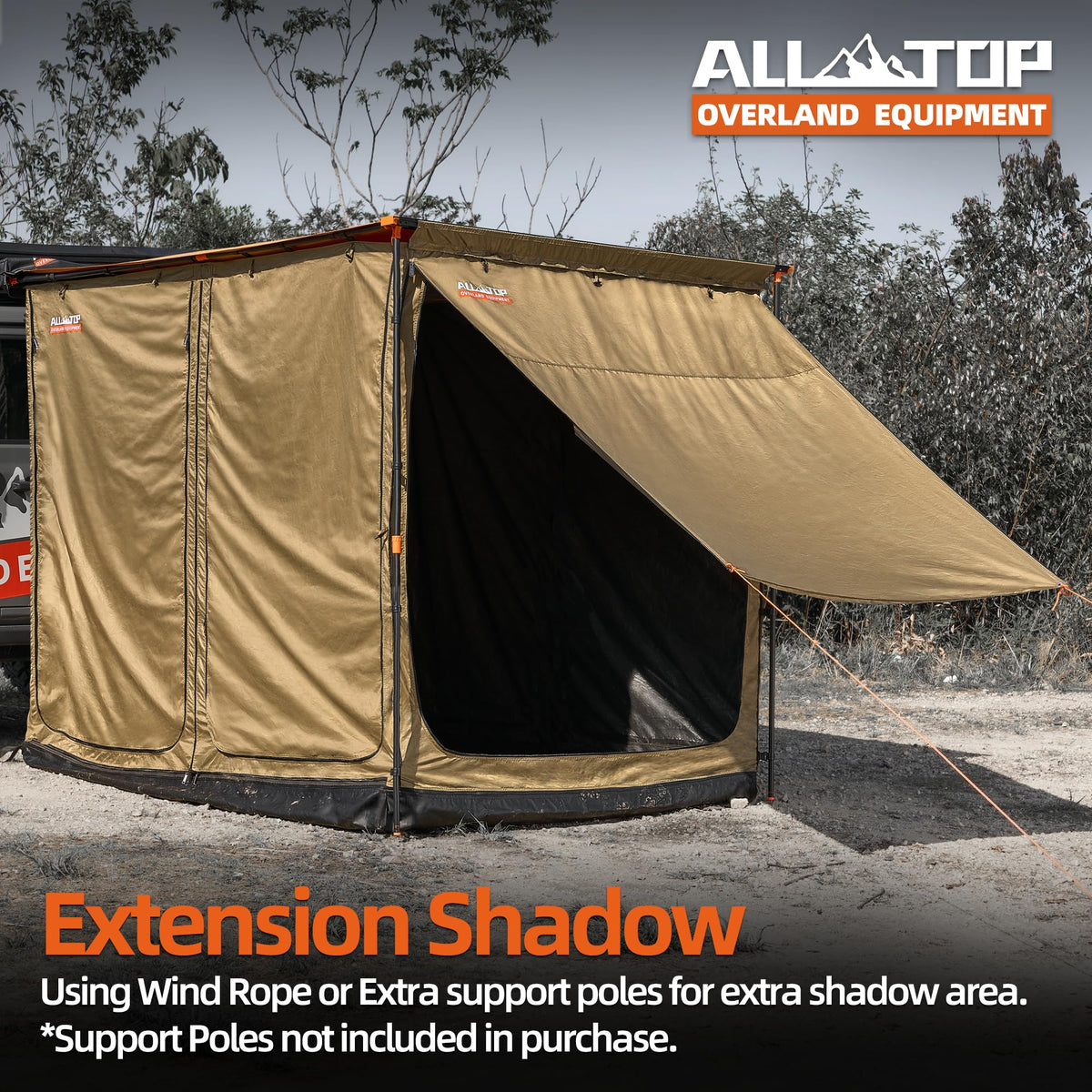 ALL-TOP Awning Room with Floor 8.2' x 8.2' Rip-Stop 210D Oxford Awning Tent with Bug-Resistance Mesh, Waterproof Sun Shelter for Overland, Camping(Black Coating, Room Only)