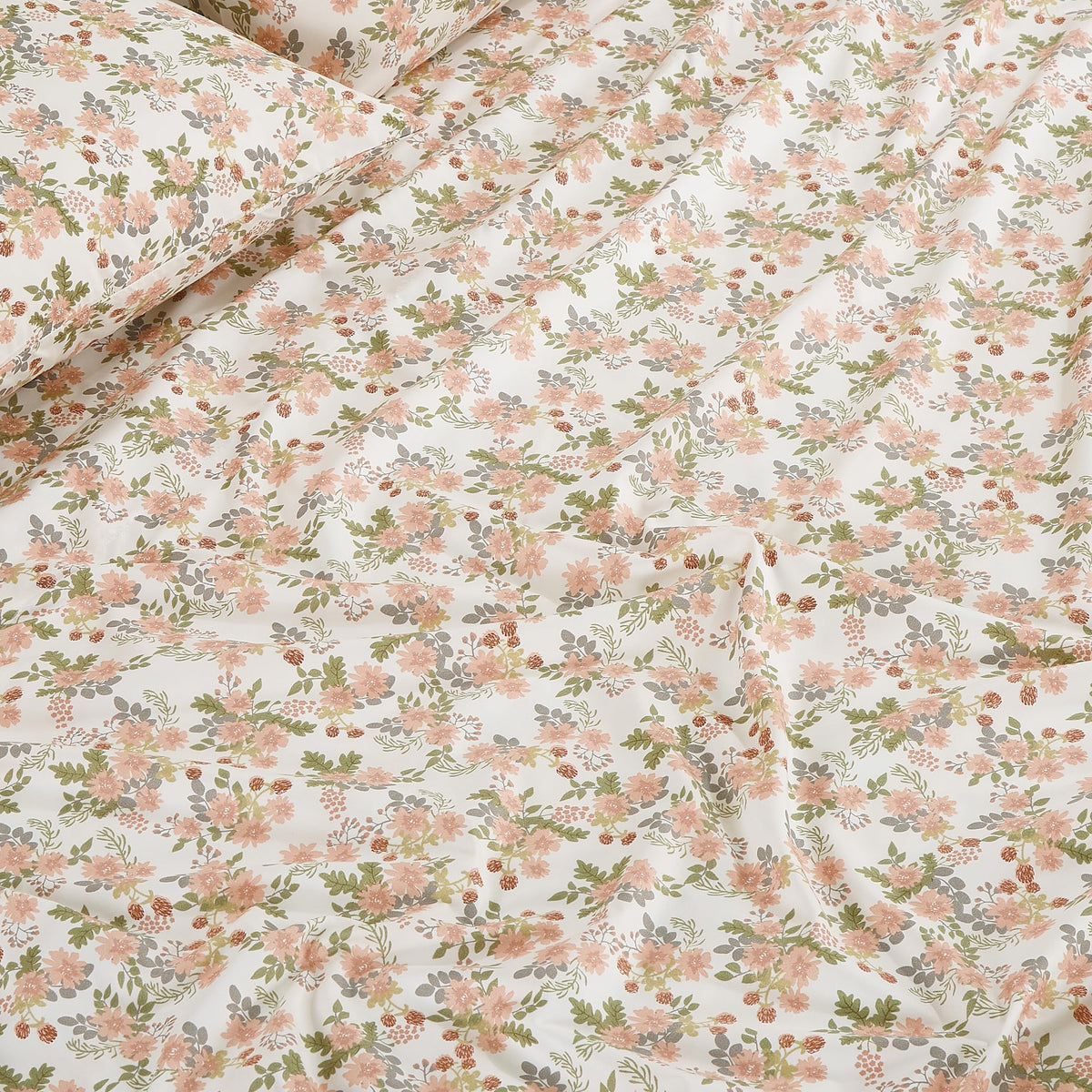 Chezmoi Collection Winika 4-Piece Floral Bed Sheet Set - Multicolor Pink Red Green Gray Floral Flowers Printed Microfiber 14-Inches Deep Pocket Sheets & Pillowcases Set, California King