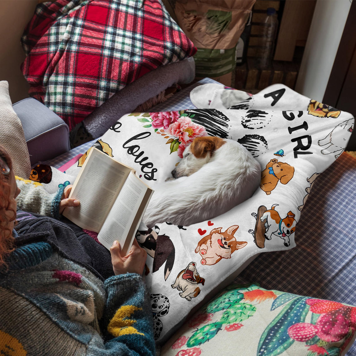 Jepufo Dog Blanket Gifts, Dogs Gifts for Girl, Just a Girl Who Loves Dogs Blanket, Best Gift Ideas for Dog-Lover Blankets 40"X50"