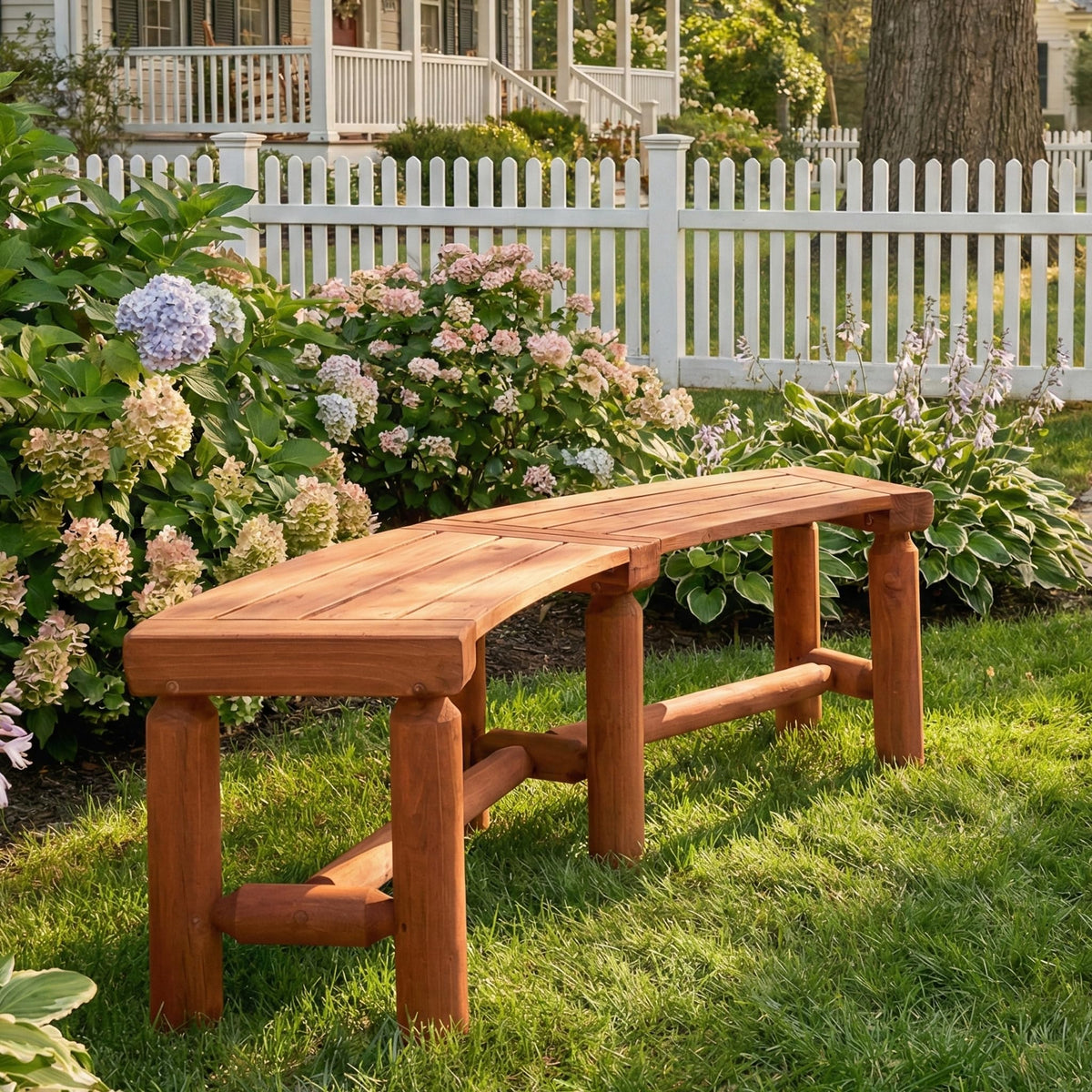 FORTUNO Outdoor Wooden Curved Backless Porch Bench Rustic Style Cedar/Fir Wood Log Fire Pit Bench for Patio Garden Deck and Backyard, 40"-54" W×13" D×16.5" H, Brown, 2 Packs