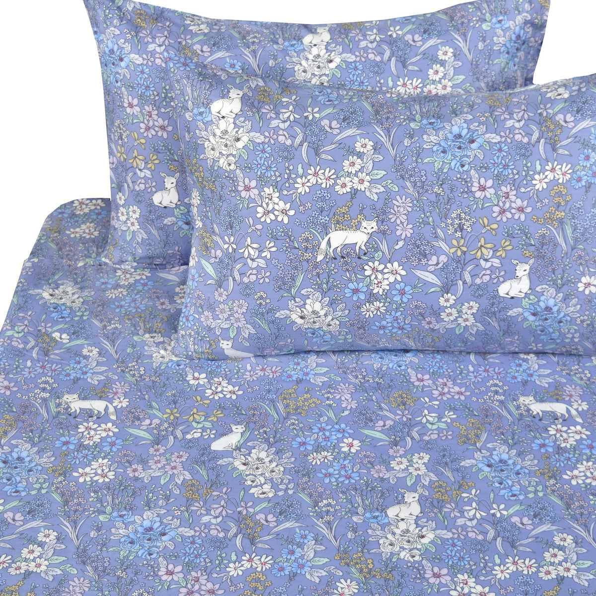 J-pinno Fox Deer Woods Flowers Forest Animals Full Sheet Set Girls Kids Teens Bed Bedroom Decoration Gift, 100% Cotton, Flat Sheet + Fitted Sheet + Pillowcase Bedding Set (36, Full)