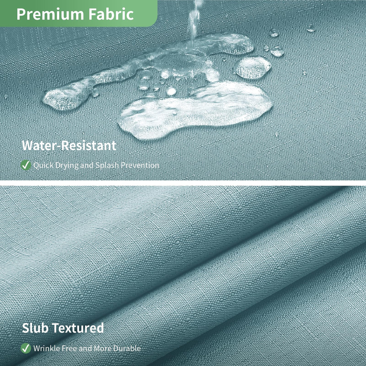 eachope Teal No Hook Shower Curtain with Snap-in Fabric Liner Set,Slub Textured Fabric Shower Curtains for Bathroom,Hotel Style Modern Shower Curtain,Water Repellent & Washable,71x74(72)